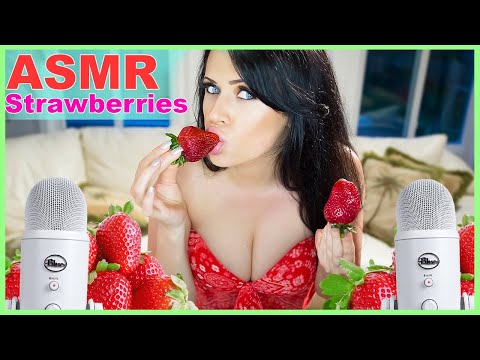 ASMR Eating Fruit Huge Strawberries and Whip Cream Relaxing Chewing Sounds and Whispering