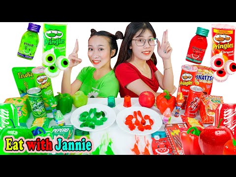 Red food VS Green food challenge  빨간색 VS 초록색 음식 챌린지 먹방Eat with Jannie