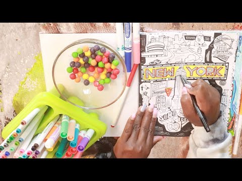 Coloring New York City | Chewy Jawbreakers ASMR (Eating Sounds)