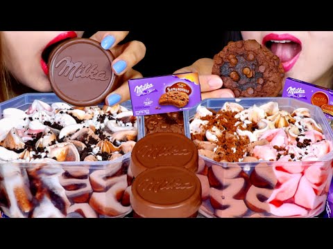 ASMR ENTIRE CHOCOLATE GELATO ICE CREAM TUBS + MILKA CHOCO WAFER + DOUBLE CHOCOLATE CHIP COOKIES 먹방