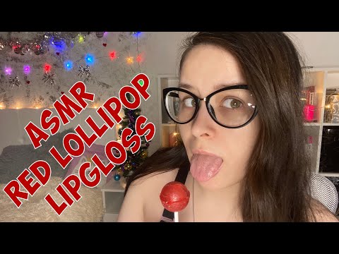 ASMR red candy lollipop +lipgloss