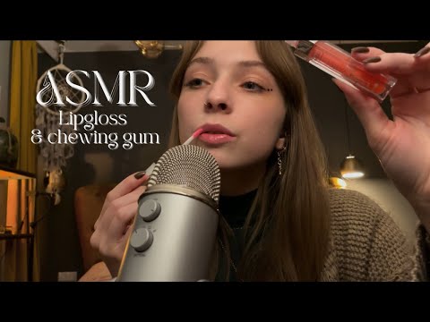ASMR • lipgloss application & gum chewing 💋 (mouth sounds, whispering, tapping)