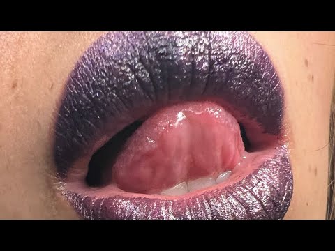 ASMR Licking lens with purple lipstick
