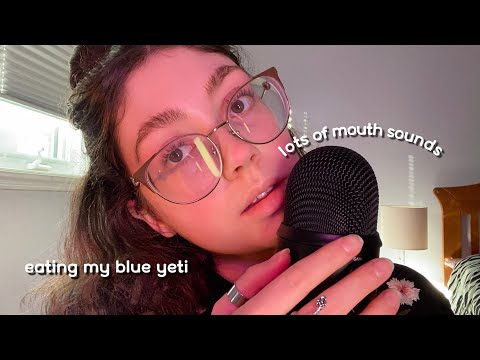 ASMR Blue Yeti ear eating with mic kisses and hand movements (INTENSE wet mouth sounds) (close up)