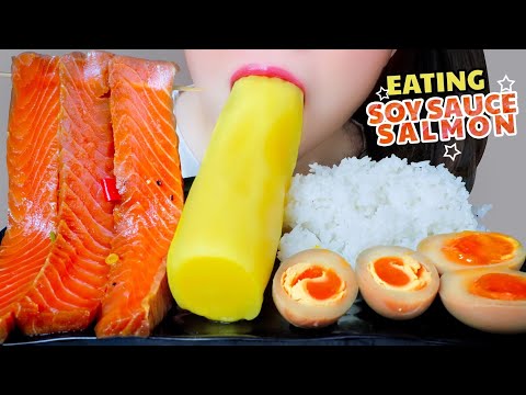 ASMR JAPANESE STYLE SOY SAUCE MARINATED RAW SALMON x SOFT BOILED EGGS EATING SOUND | LINH-ASMR 먹방