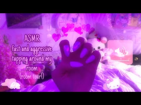 ASMR tapping around my room! NO TALKING (room tour, fast and aggressive)