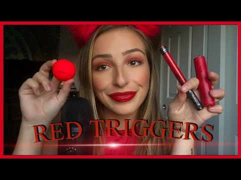ASMR RED TRIGGERS | tapping, fabric sounds, liquid sounds, scratching