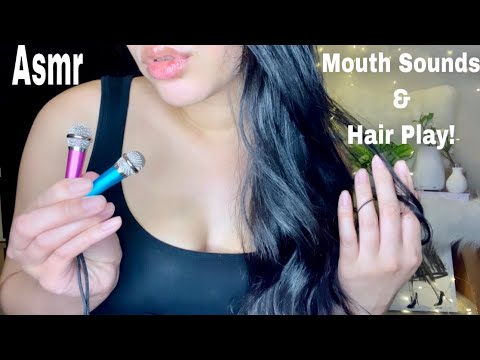 Asmr | Mouth Sounds and Hair Play | Some Whispering