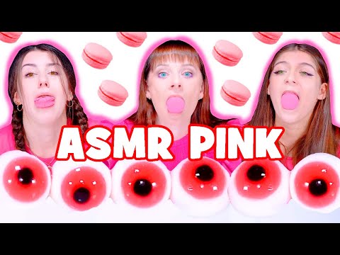 ASMR Eating Only Pink Food Challenge Gummy Eyeballs