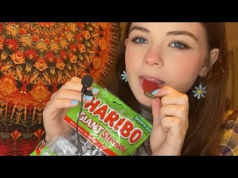 ASMR~ Eating Gummy Strawberries (Whispered Ramble)