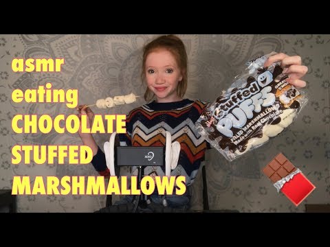 ASMR~ Eating CHOCOLATE STUFFED MARSHMALLOWS! 3-Dio Mic!