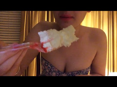 ASMR Eating Lasagna with Garlic Bread and Strawberry Shortcake!