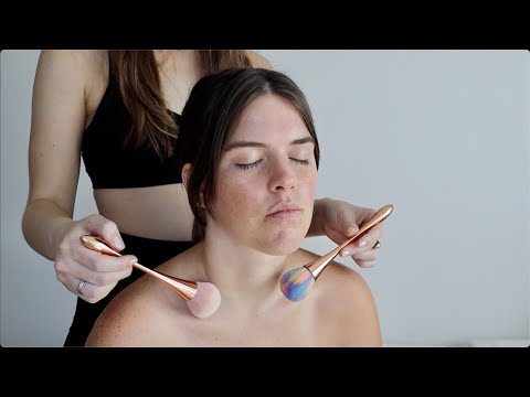 ASMR | Soft chest & neck brushing w/ makeup brushes (whispered)