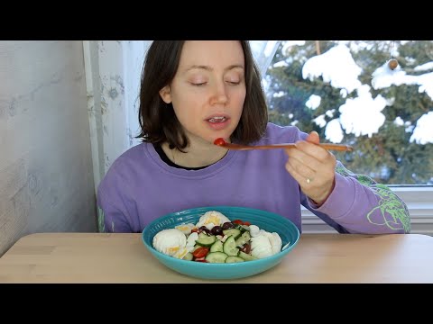 ASMR Whisper Eating Sounds | Greek Salad With a Twist | Mukbang 먹방