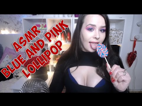 ASMR blue and pink lollipop licking mouth sounds