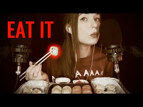 WOW! CHEWING IN YOUR EARS - ASMR Eating Sushi - Whispered&Soft-Spoken Mukbang