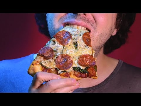 ASMR * BINAURAL EATING * 3 Cheese Pepperoni + Spinach PIZZA 피자 |STEREO| 먹방