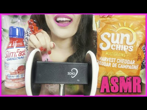 ASMR Eating Close UP 🧸 Candies, Crunchy Sun Chips,SLIM FAST SHAKE!  EATING SOUNDS DRINKING SOUNDS ♡♥