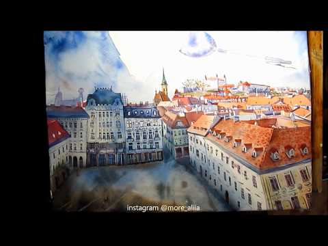 time lapse video of watercolor landscape painting