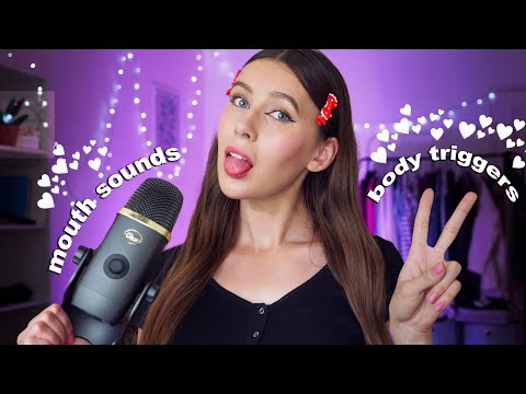 ASMR | BODY TRIGGERS + MOUTH SOUNDS [ Fabric Scratching, Skin Scratching, Hair, Nail ]