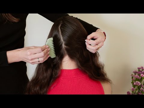 ASMR | Hair Play, Jade Comb, Hair Parting, Hair Brushing, Back Scratching (Whisper, Real Person)