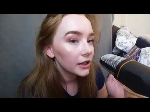 ASMR- NEW MIC!!! (Tapping, mouth sounds, hand movements/sounds, scratching) Touching up my MAKEUP