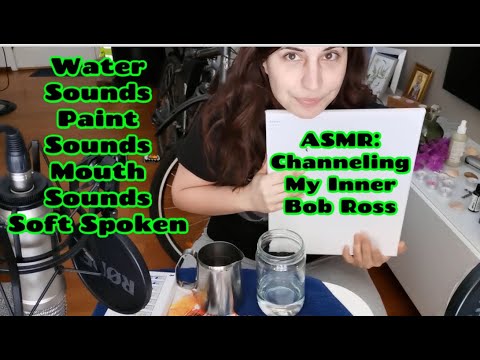 ASMR Channeling My Inner Bob Ross [And I Failed]. Water sounds, mouth sounds [Lolipop], Brushes