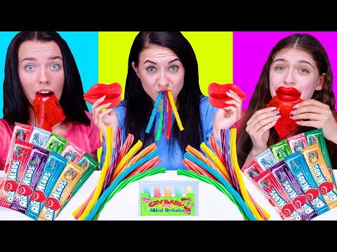 ASMR Chewing Candy Party (Gummy Twizzlers, Chewy Lips, Sour Wax Drinks) Eating Sound LiLiBu