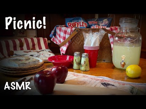 ASMR Request! Picnic! (No talking only) Preparing picnic lunch & setting up outside~park sounds.