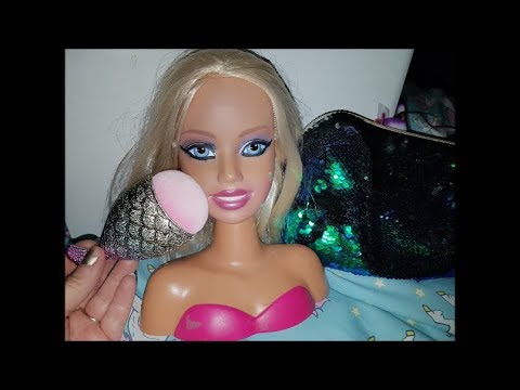 Relaxing Asmr - Face Brushing Barbie Doll Head  & whispering