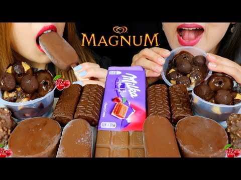 ASMR CHOCOLATE CHERRY MAGNUM ICE CREAM, PROFITEROLES, MILKA CHOCOLATE, CAKES 먹방 | Kim&Liz ASMR