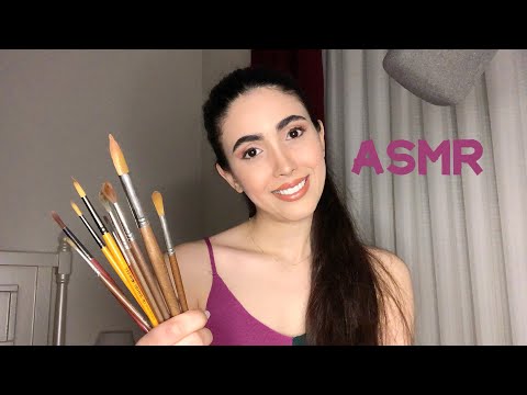 ASMR | Brushing the Microphone 🎙With My Paint Brushes 💜(Mouth Sounds,Face Brushing,Hand Sounds)