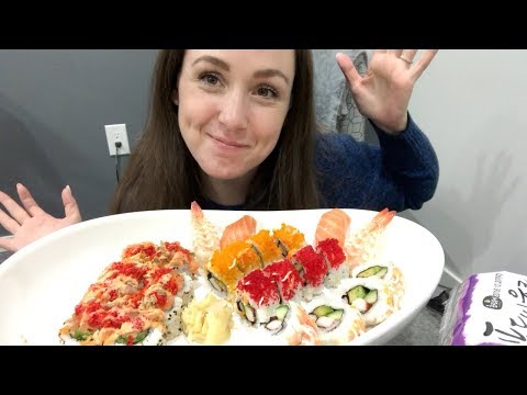ASMR Sushi Eating Sounds [Mukbang] [Q&A]
