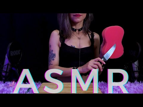 ASMR | Rubbing a Knife to a Sponge, Styrofoam Cutting, Scratching | Sticky Sounds (No Talking)