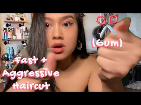 ASMR: ⚠️✂️ FAST And Aggressive Haircut | Lots of Brushing, Scissor Sounds | Gum Chewing + Snapping |