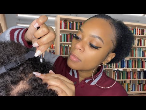 ASMR |📚Girl In Class Plucks Out Your Gray Hairs In School Library |Scalp Scratching |Afro 4B/4C Hair
