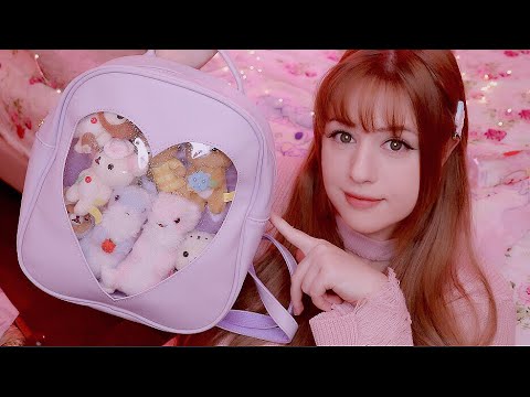 ASMR 🎀What's in my bag 🎀 Kawaii Edition!🎀Tapping on leather/plastic,Show & Tell,Lipgloss & Makeup