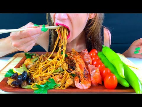 ASMR NOODLES + SEA FOOD with Tomato and hot green pepper (EATING SOUNDS) NO TALKING MUKBANG