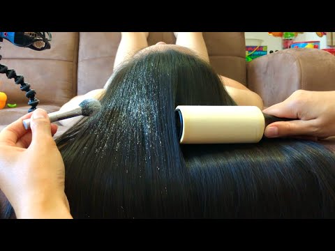 ASMR De-greasing Oily Hair! Applying Powder, LOTSA HAIR FLUFF/ SCRATCHING + Flicking Specks Dandruff