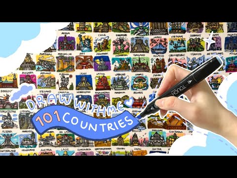 Drawing ASMR 🎨 l Can you find your country? (101 Landmarks of the world 🫢)