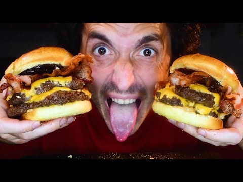2X PEANUT BUTTER AND JELLY BACON CHEESE BURGER ! * ASMR NO TALKING * | NOMNOMSAMMIEBOY