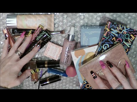 ASMR Gum Chewing Makeup Collection Rummage & Whispered Ramble | Tingly Tapping