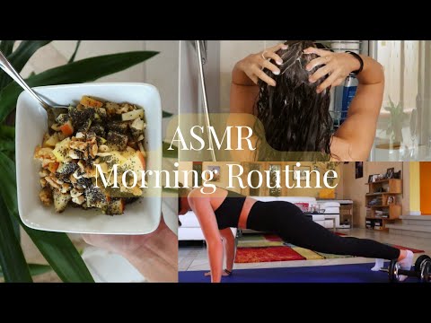 ASMR | My Morning Routine (Hair/Skincare, Workout/Stretch, Breakfast) (Whispered Voiceover)🌞