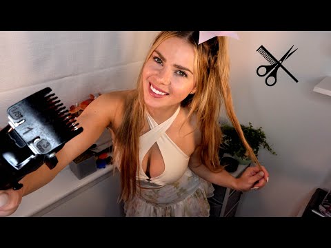 ASMR GIRL NEXT DOOR GENTLY SHAVES YOU (Shave, Haircut, Soapy Sounds)