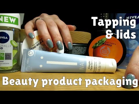 ASMR tapping and lids ~ empty beauty product packages & soft speaking