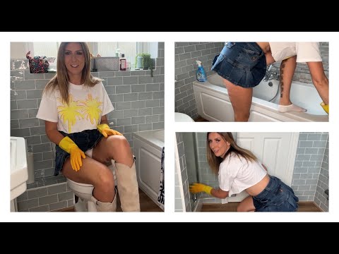 ASMR Bathroom Cleaning - Clean With Me Scrubbing The Shower and Bath - Housewife Chores