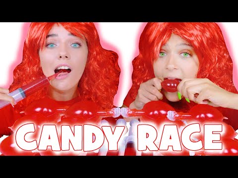 ASMR Eating Only One Colot Food Red Candy Race | Jelly Fruits, Wax Bottles