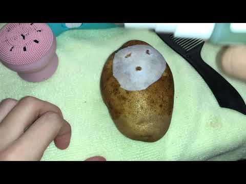ASMR makeup on a potato, pampering a potato, & potato face mapping 🥔