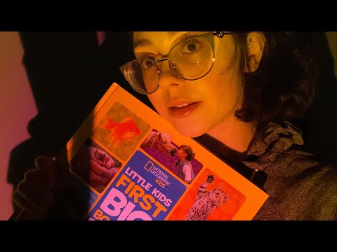 ASMR regular/inaudible whispering a child’s book with pay attention games (wet mouth sounds) (rain)