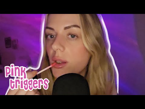 ASMR | Tapping & Scratching on Pink Items, Lipgloss Pumping, Wet Mouth Sounds + Rambling  🌷💄💕